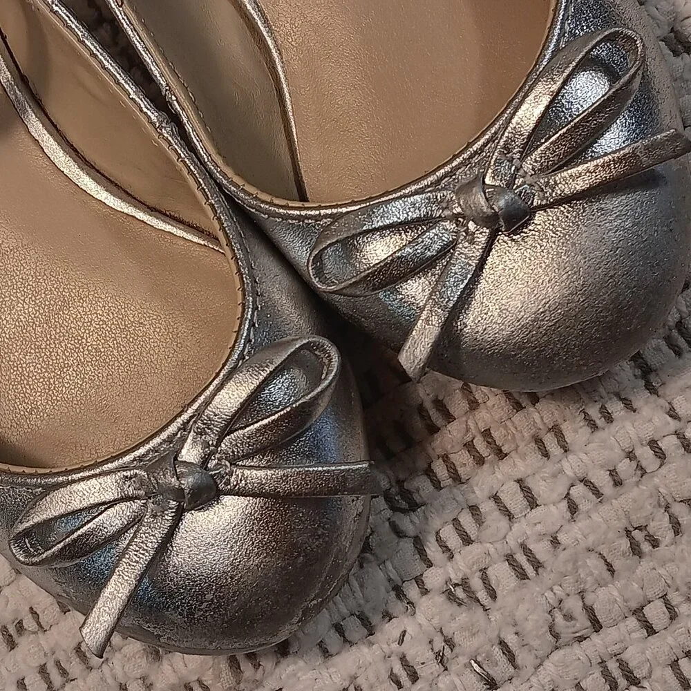 Janie & Jack little girls Metallic Ankle Strap Bow Ballet dress Flats sz 7 -READ